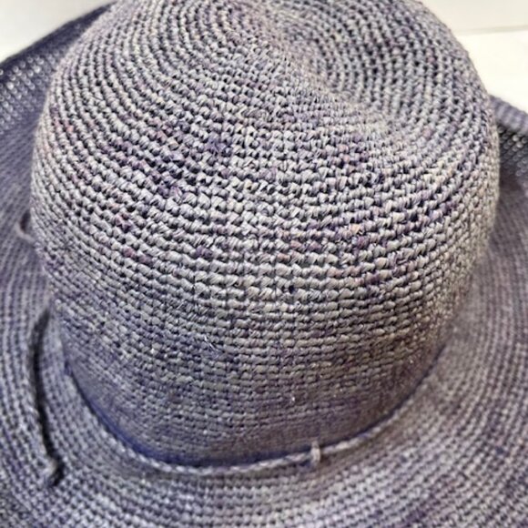 Handmade Chambray Purple Straw Natural Raffia Sun Hat Lightweight Madagascar - Picture 9 of 11